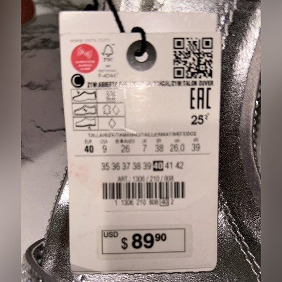 Zara Women’s Silver Sparkle Rhinestone Block Heeled Sandals Sz 9 NWT - Picture 13 of 13